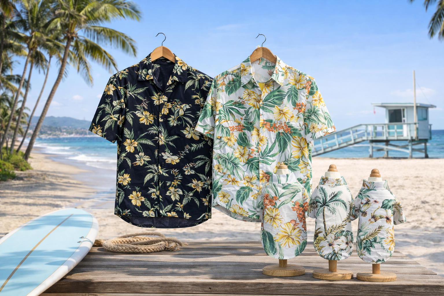 Kit Tropical Match – Camisa Praia Pai & Pet