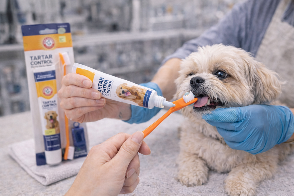 Kit Completo de Higiene Bucal para Cães – Pasta + Escova Dental Antiplaca e Antitártaro