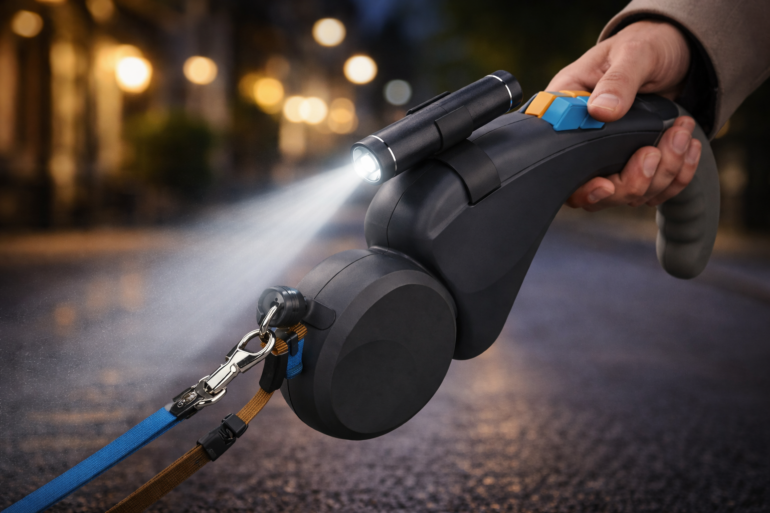 Guia DuoControl™ 360° com LED – Coleira Retrátil Dupla para 2 Cães