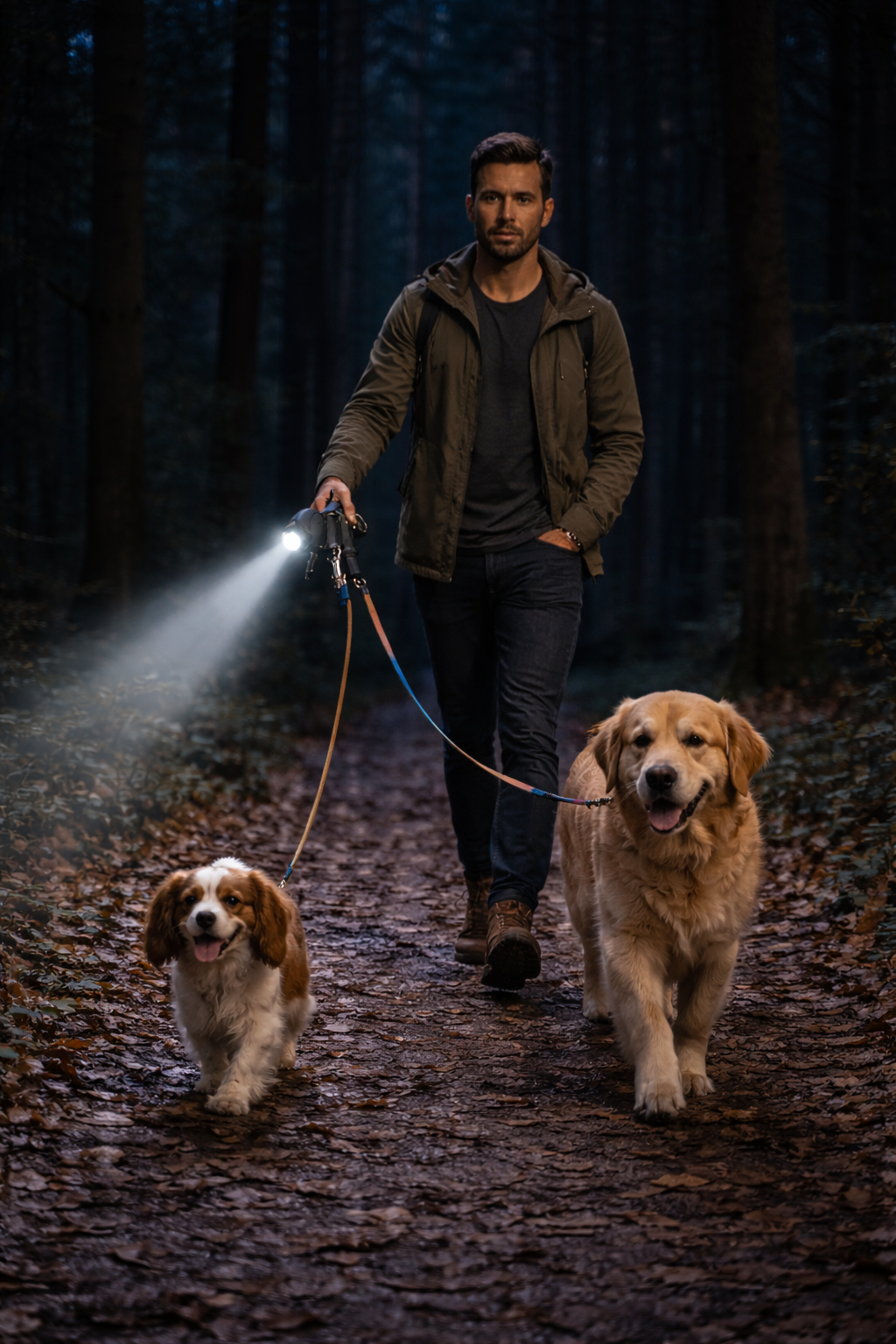 Guia DuoControl™ 360° com LED – Coleira Retrátil Dupla para 2 Cães