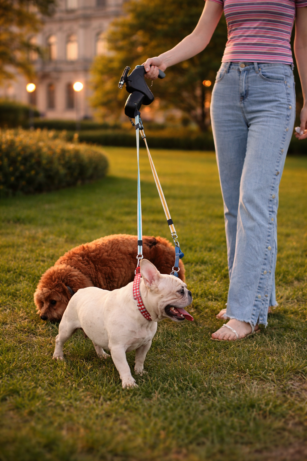 Guia DuoControl™ 360° com LED – Coleira Retrátil Dupla para 2 Cães