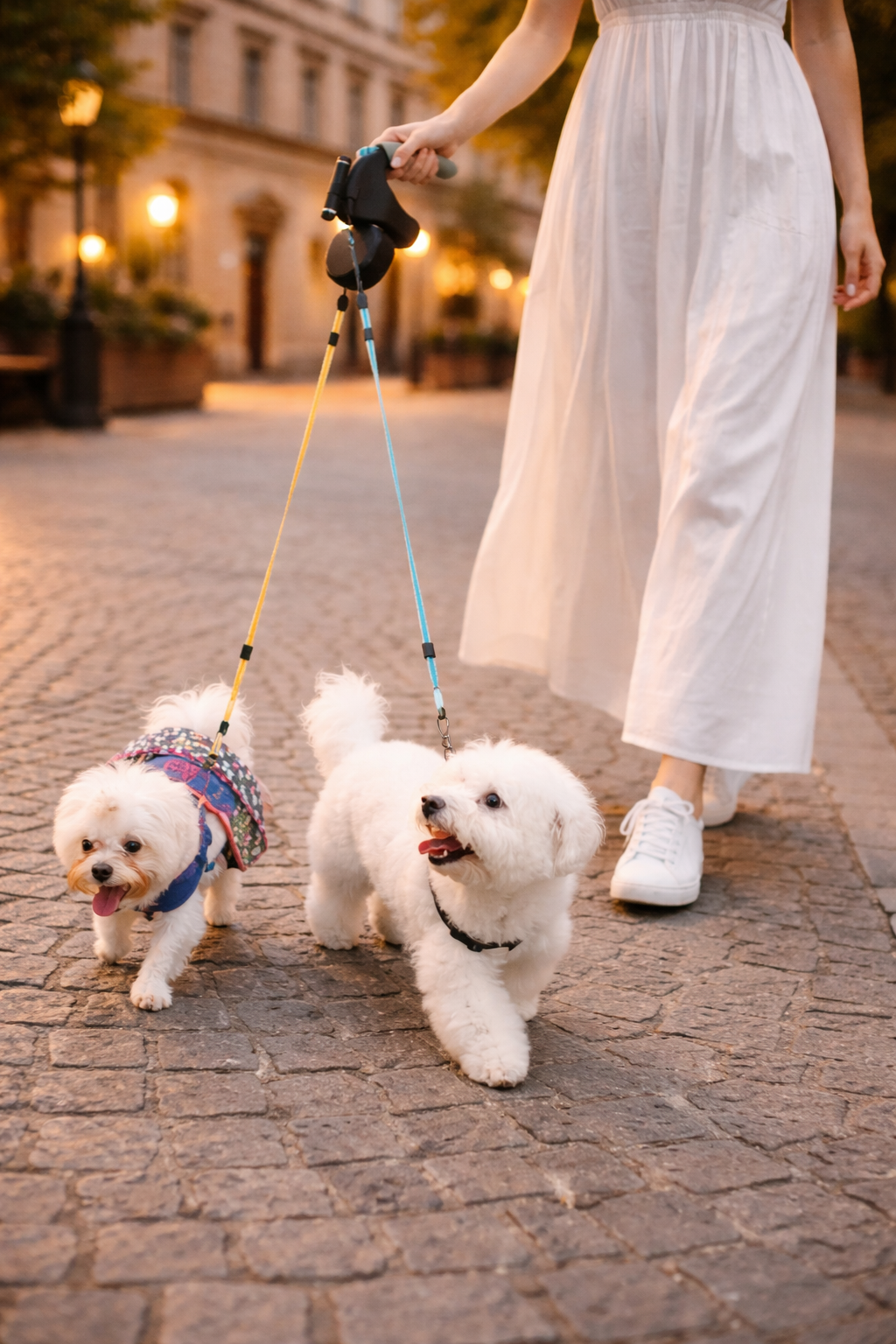 Guia DuoControl™ 360° com LED – Coleira Retrátil Dupla para 2 Cães