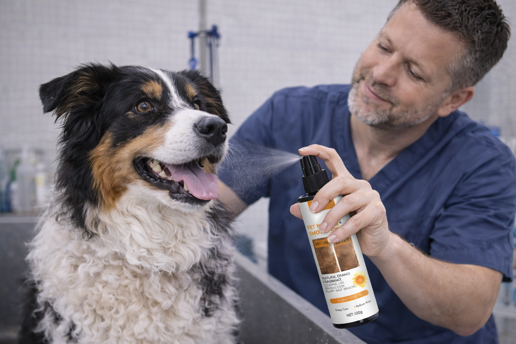 Spray Suavizante Hidratante para Pelos de Pets – Maciez, Brilho e Zero Nós em Segundos