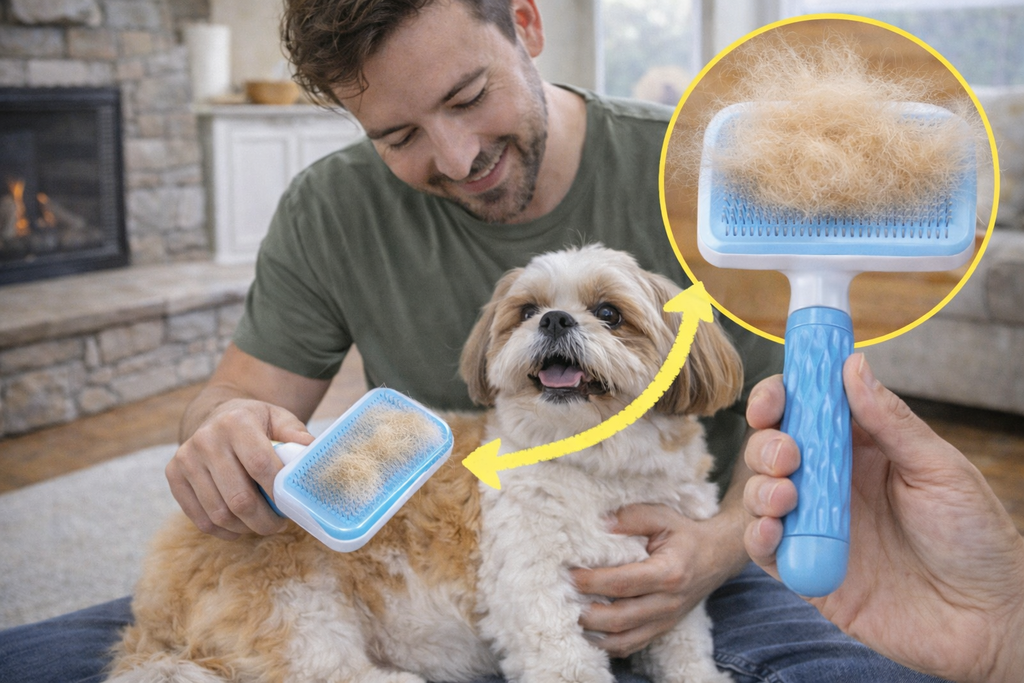 Escova Removedora de Pelos Autolimpante para Cães e Gatos