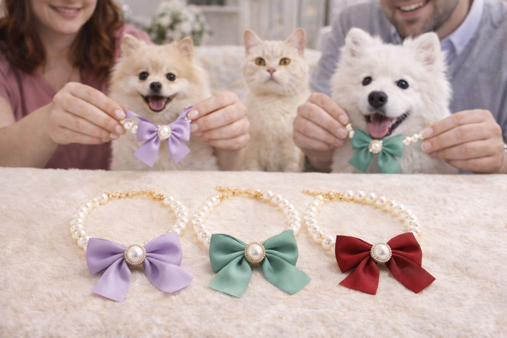 Colar Pérolas com Laço Luxo para Pets