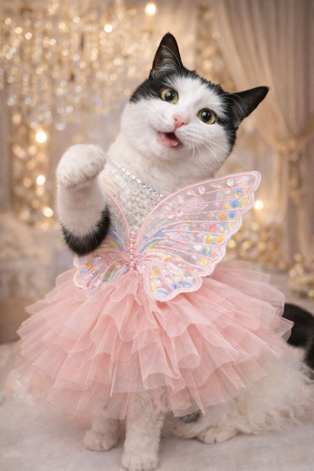 Vestido Princesa Borboleta para Cães e Gatos Pequenos em Renda e Tule – Fantasia Elegante Pet