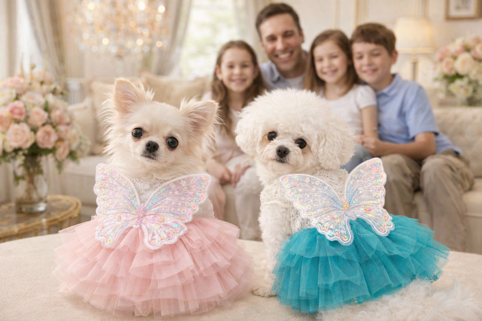 Vestido Princesa Borboleta para Cães e Gatos Pequenos em Renda e Tule – Fantasia Elegante Pet
