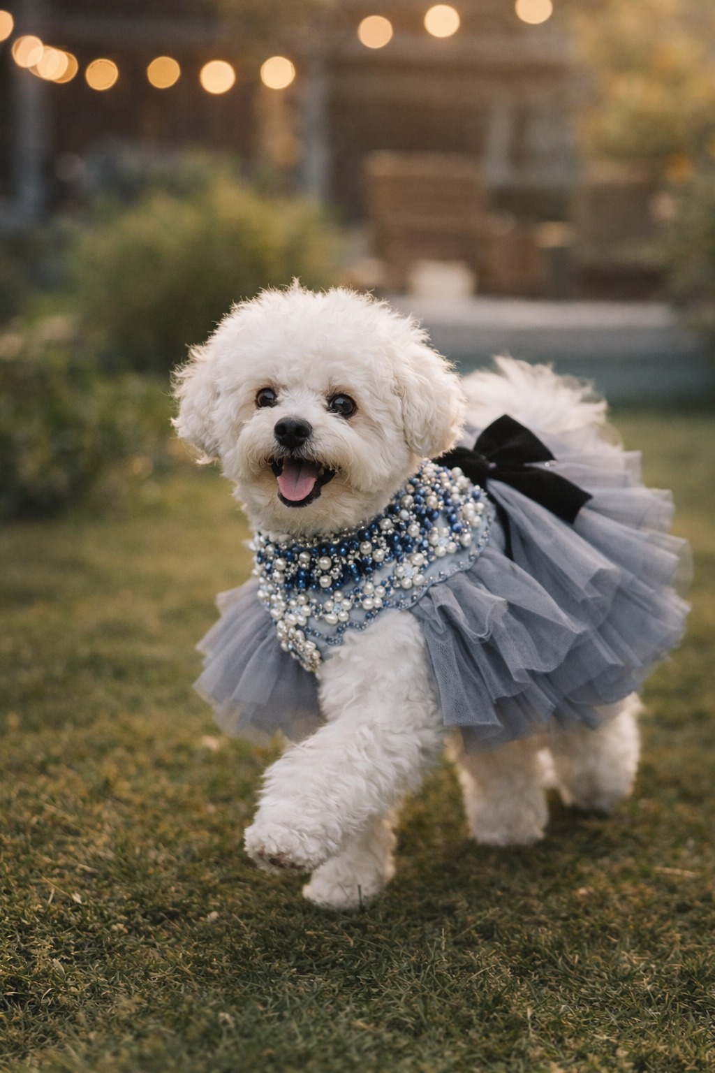 Vestido Princesa Luxo para Cães Pequenos com Tule e Pérolas