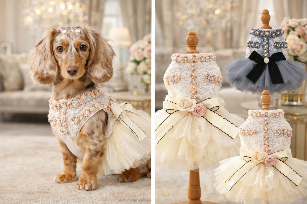 Vestido Princesa Luxo para Cães Pequenos com Tule e Pérolas