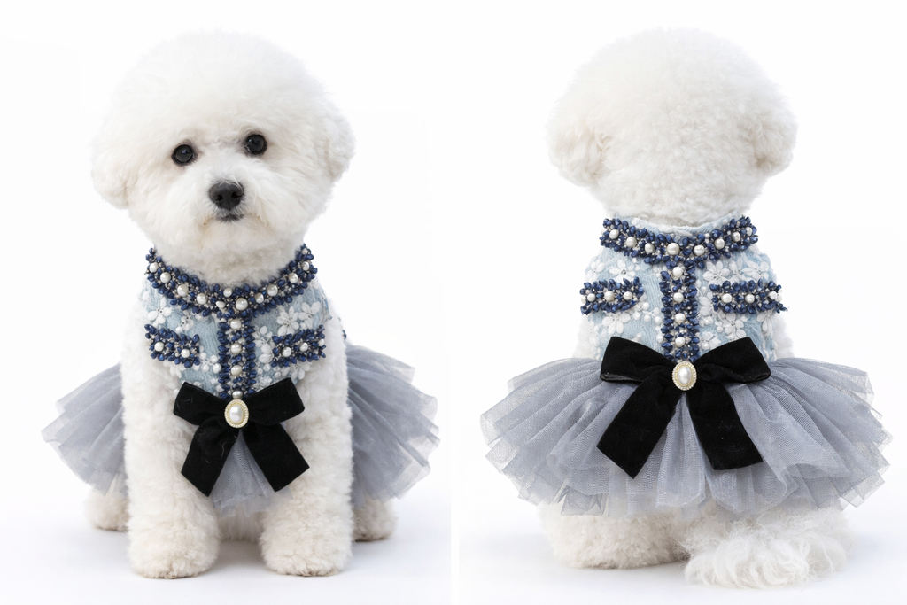 Vestido Princesa Luxo para Cães Pequenos com Tule e Pérolas