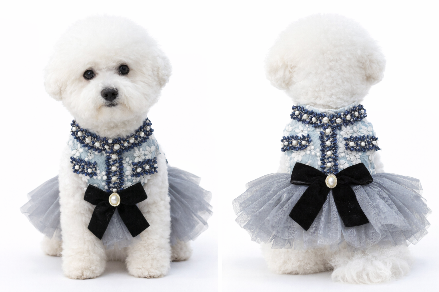 Vestido Princesa Luxo para Cães Pequenos com Tule e Pérolas
