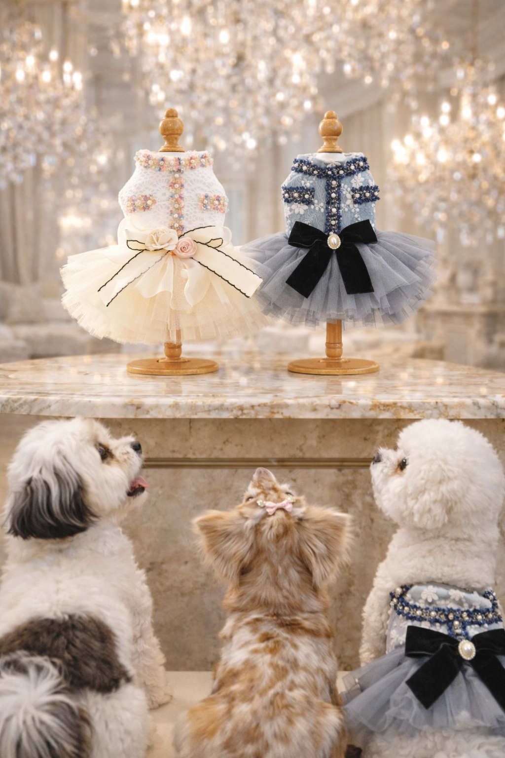 Vestido Princesa Luxo para Cães Pequenos com Tule e Pérolas