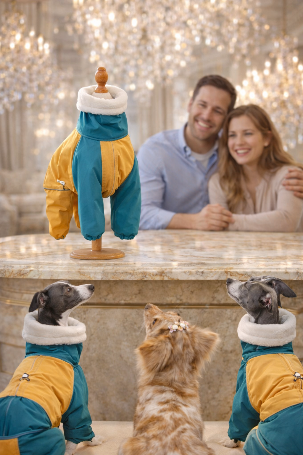 Capa de Chuva Térmica Impermeável para Whippet – Azul & Amarelo