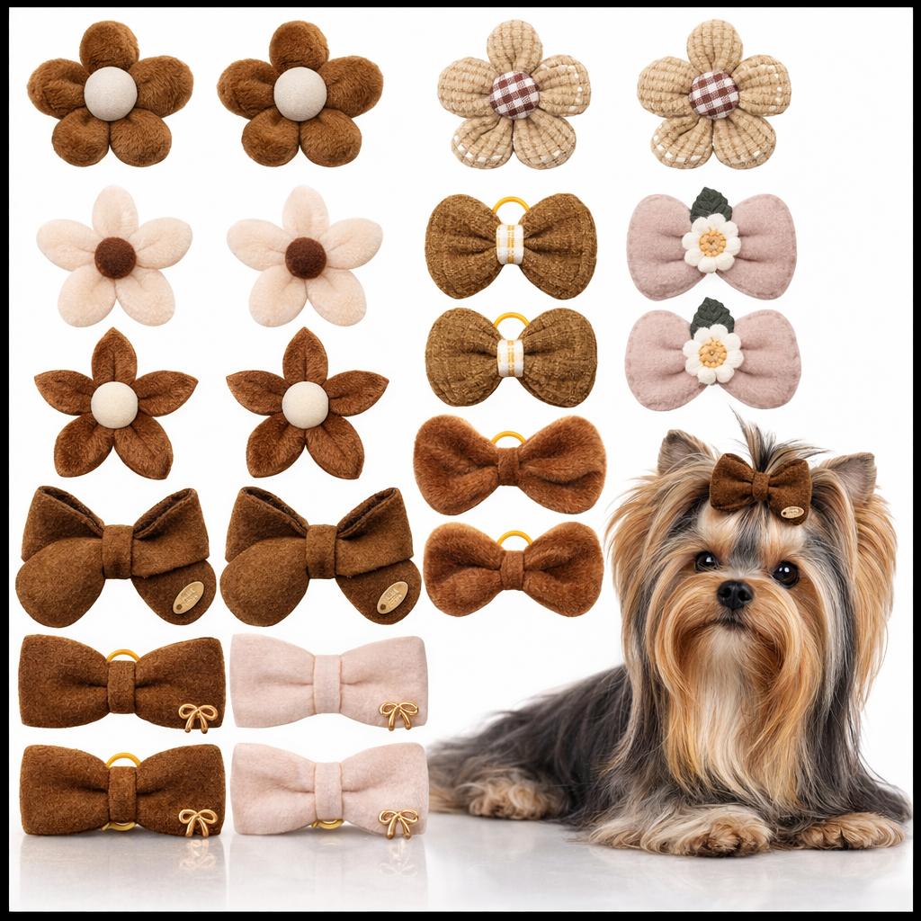 Kit 10 Laços Pet Handmade – Elegância Marrom Premium