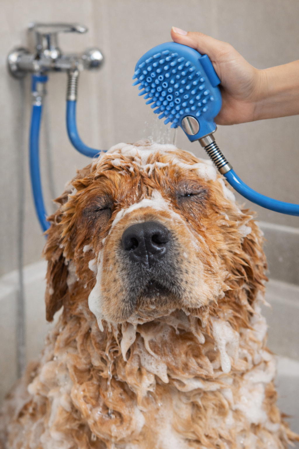 PetSpa Flow™ | Escova de Banho com Mangueira e Massagem para Cães e Gatos