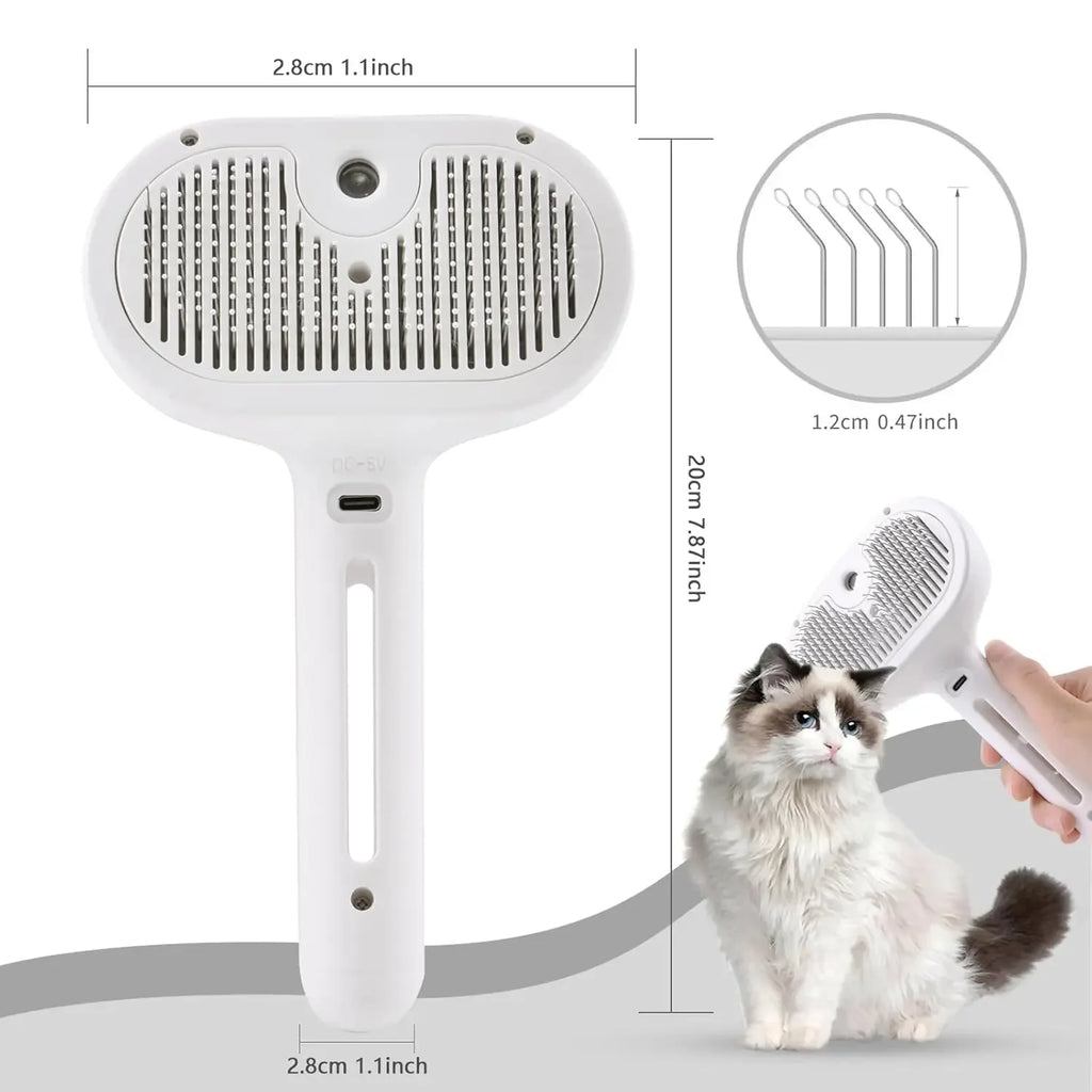 Escova Spray Multifuncional USB para Cães e Gatos – Higiene, Massagem e Remoção de Pelos