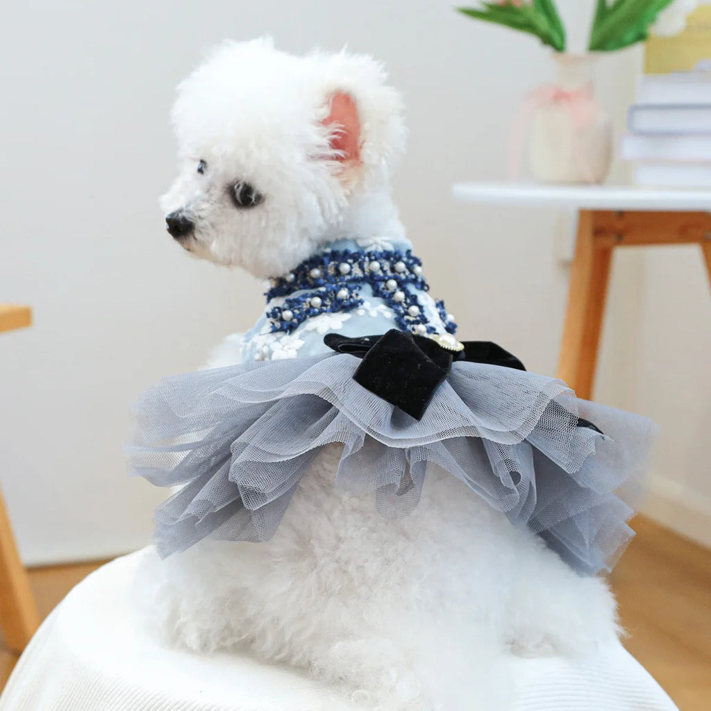Vestido Princesa Luxo para Cães Pequenos com Tule e Pérolas