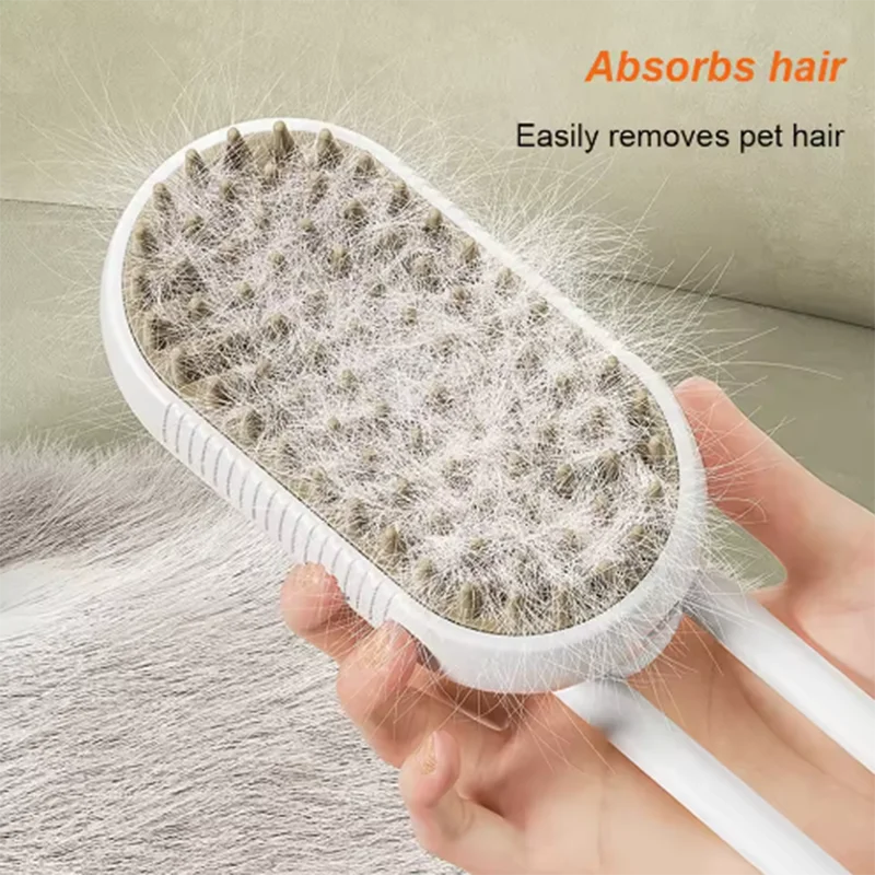 Escova a Vapor 3 em 1 para Pets – Remove Pelos, Limpa e Relaxa
