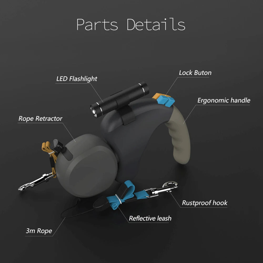 Guia DuoControl™ 360° com LED – Coleira Retrátil Dupla para 2 Cães