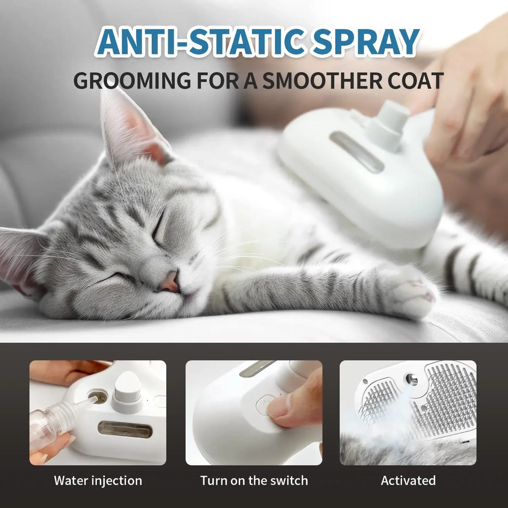 Escova Spray Multifuncional USB para Cães e Gatos – Higiene, Massagem e Remoção de Pelos