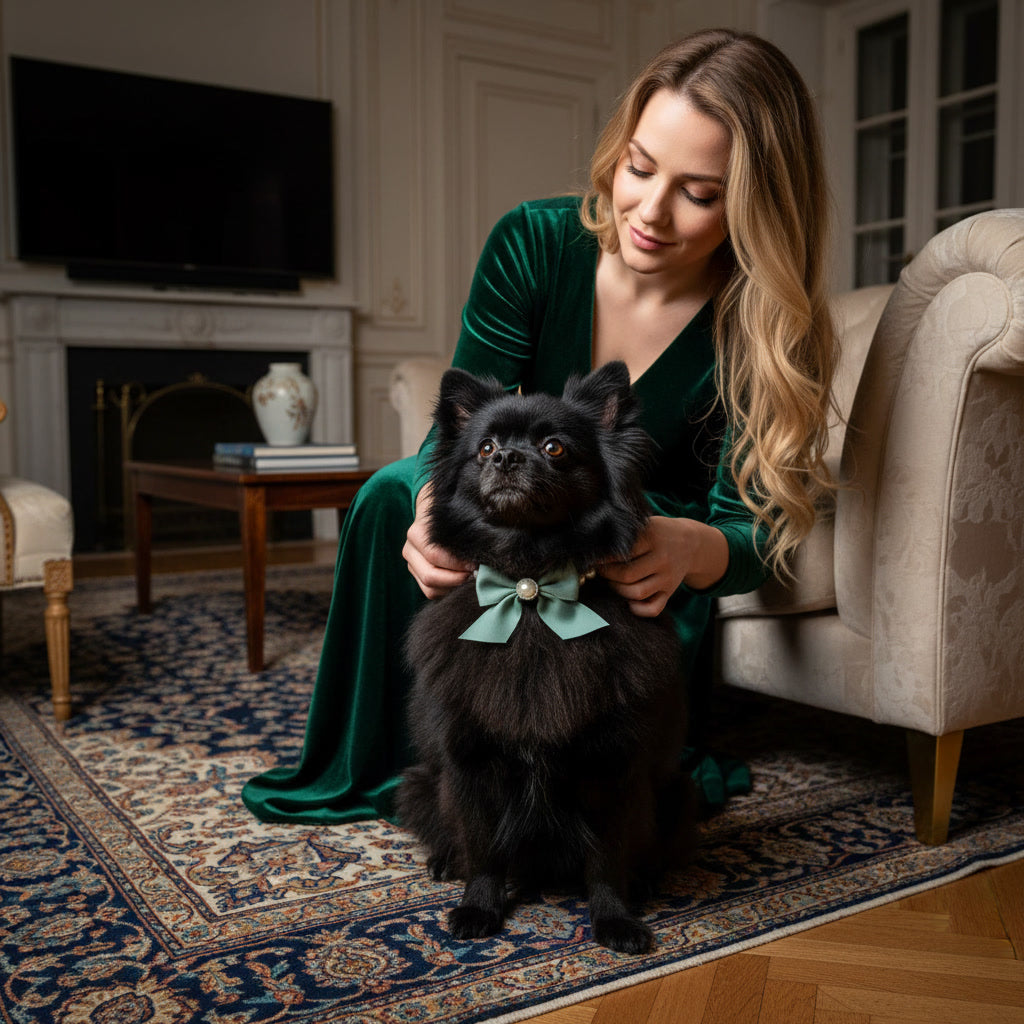 Colar Pérolas com Laço Luxo para Pets