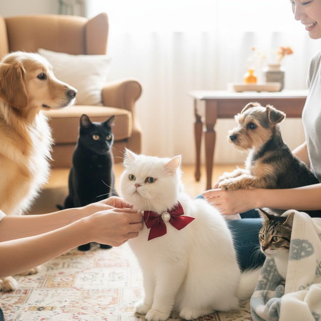 Colar Pérolas com Laço Luxo para Pets